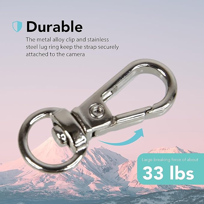 Foto&Tech Small Quick Release Adapter Clip for Camera with Round Lugs for Camera Strap, 33lb Breaking Force (1 Set, Silver)