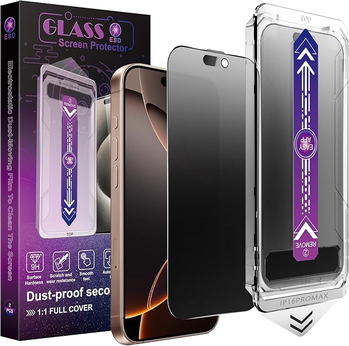SHANG PIN JIA 2 Pack Matte Privacy Screen Protector for iPhone 16 Pro Max 6.9-Inch Auto Dust Removal, No Bubbles,Anti-Spy Tempered Glass Film, Easy Installation