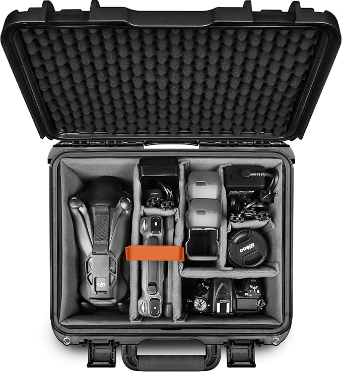 Lekufee Waterproof Hard Carrying Case with Padded Dividers for DJI Mavic 4 Pro, Air 3S, Mini 5 Pro/4/3, Partial Sony/Canon/Nikon Camera and Lens, and Accessories - Black