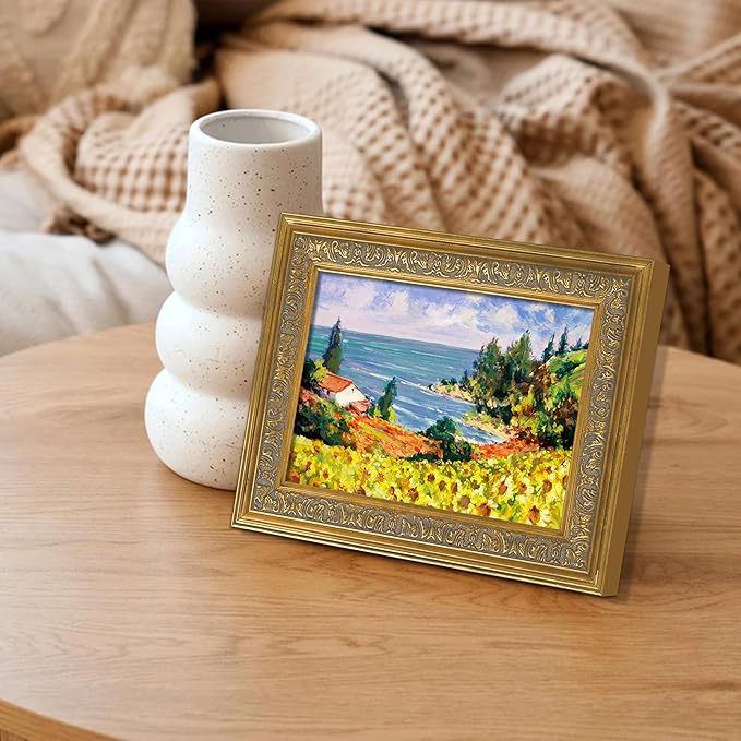 VIOLABBEY 5x7 Picture Frame Gold, Vintage Photo Frames Ornate without Mat for Tabletop or Wall Hanging