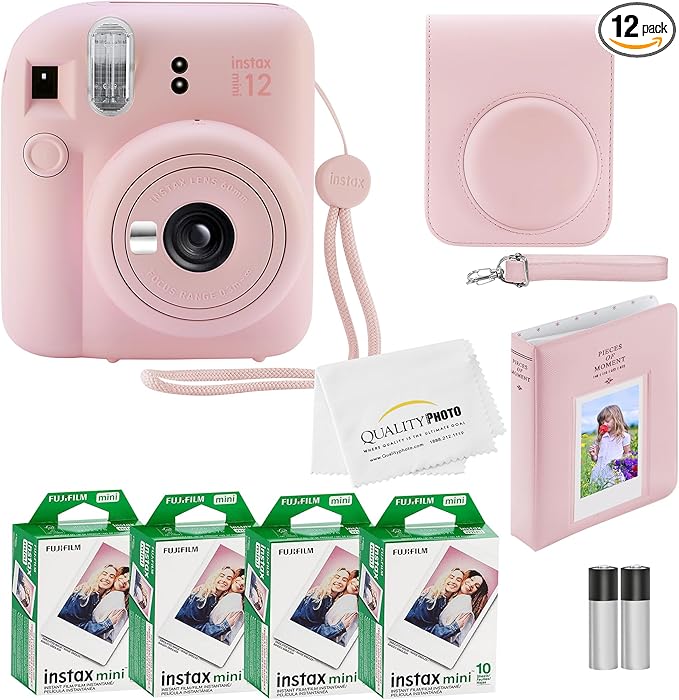 Fujifilm Instax Mini 12 Instant Camera with Case, 40 Fujilm Prints, Decoration Stickers, Frames, Photo Album and More Accessoriest (Blossom Pink)