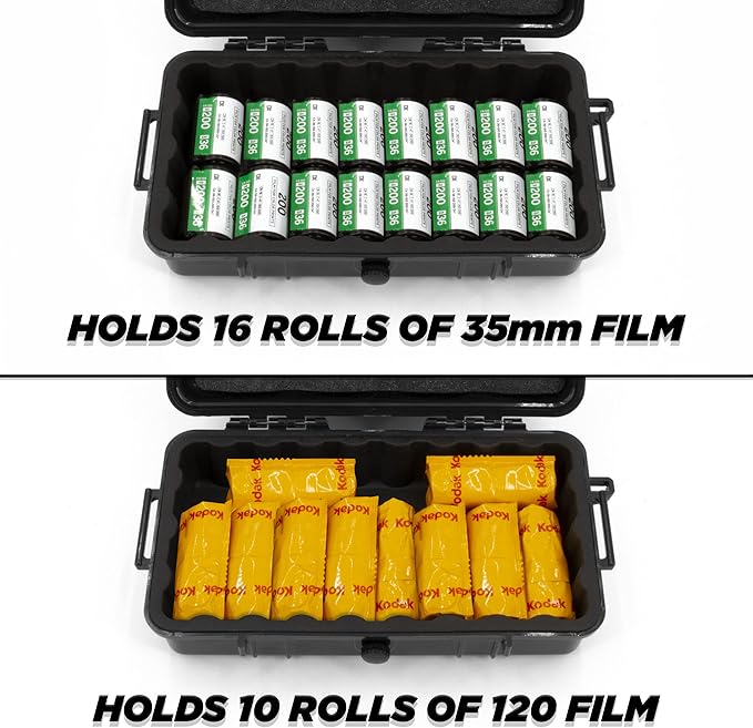 CASEMATIX Hard Shell 35mm Film Case for 35mm and 120 Film - 9" Waterproof & Lightproof Film Holder and Film Roll Container for up to 16 x 35mm Film Rolls or 10 x 120 Film Rolls, Travel Case Only