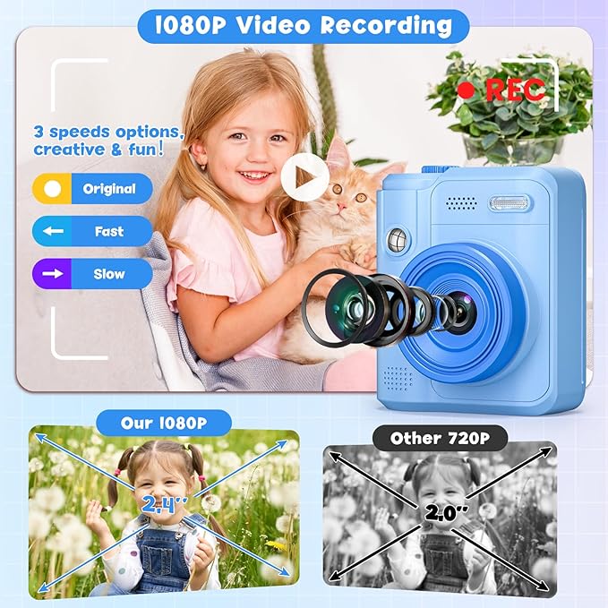 Kids Camera Gifts for Girls Boys - Christmas Birthday Xmas Gift for Girl Boy Age 3 4 5 6 7 8 9 10 11 12 Year Old - Instant Print Digital Toys Ages 3-5 6-8 8-12 Years Olds - Toddler Learning Kid Toy