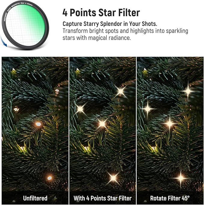 NEEWER 52mm Magnetic Filter for Phone with Adapter Ring/4 Points Star/True Color CPL/1/4 Black Diffusion Filter Compatible with SmallRig NEEWER Phone Cage with M Lens Mount for iPhone 14 13 12 Series