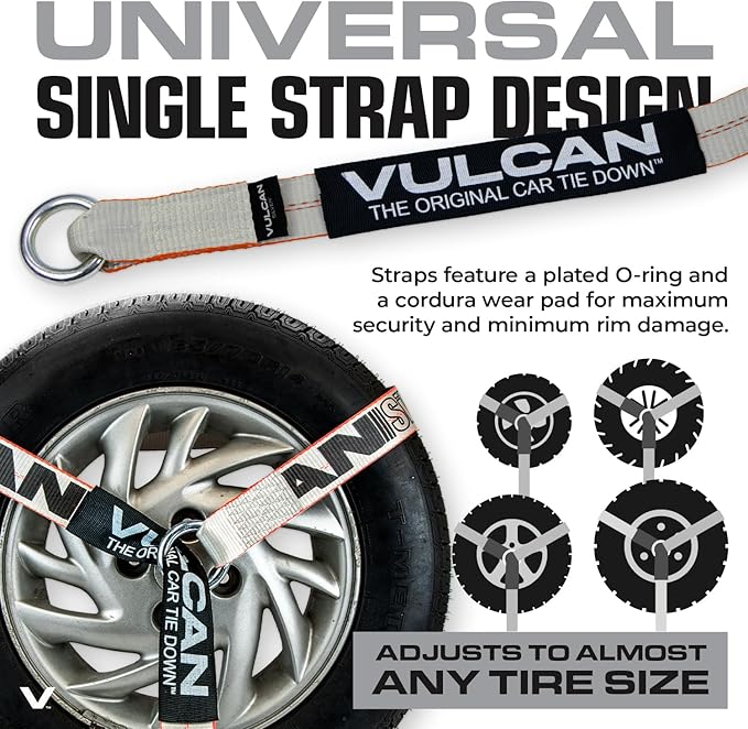VULCAN Car Tie Down with Snap Hooks - Lasso Style - 2 Inch x 96 Inch, 4 Pack - Silver Series - 3,300 Pound Safe Working Load