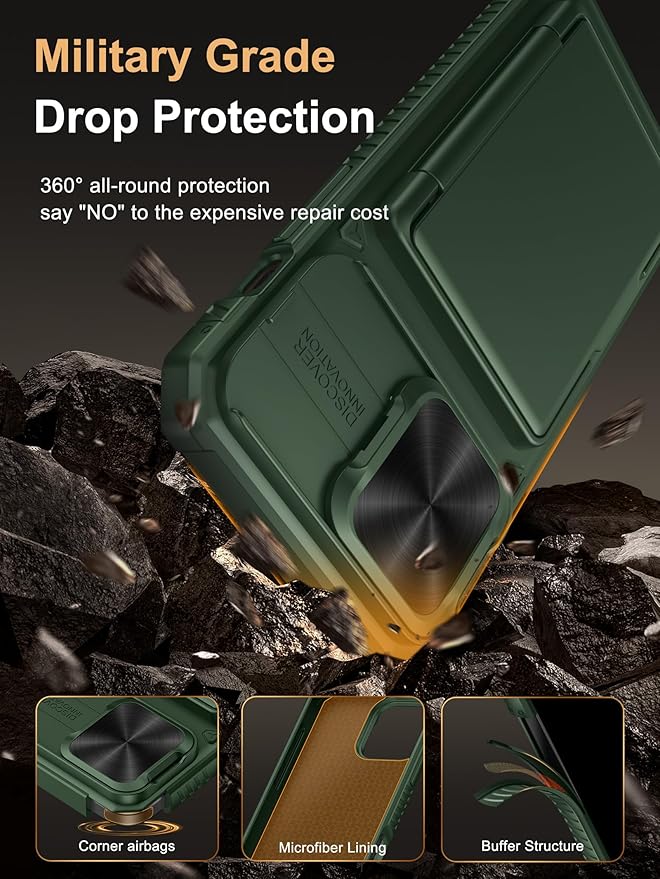 Vihibii for iPhone 14 Pro Max Wallet Case, Built-in Card Holder (4 Cards), [RFID Blocking] & Slide Camera Cover, Military Grade Drop Protection, TPU Soft Edge Wallet Phone Case, 6.7" 2022, Green