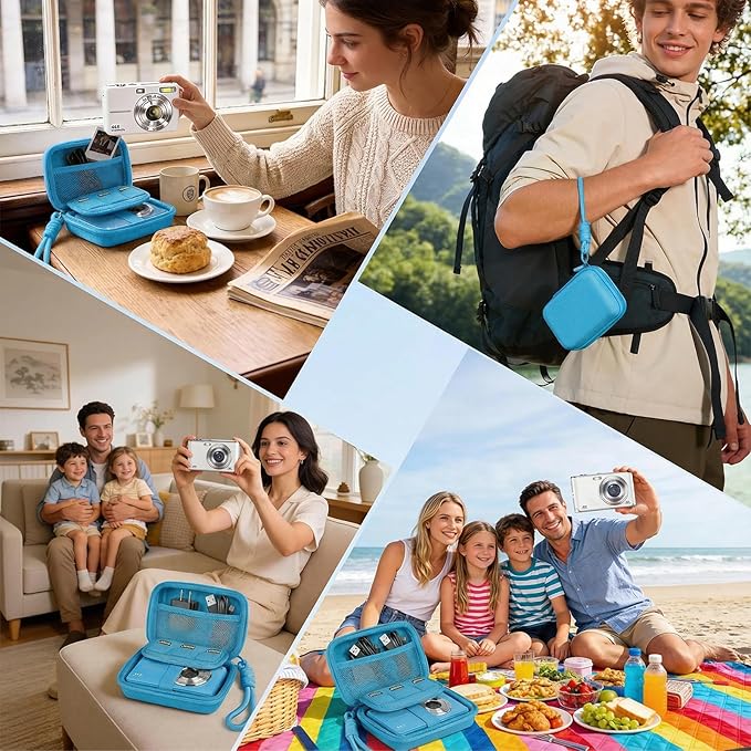 Digital Camera Case for CAMKORY/KODAK PIXPRO FZ45/FZ55/Canon IXUS 285 HS/AbergBest/Sony DSCW800/DSCW830 - Small Travel Compact Camera Holder with Mesh Pocket for SD Card & Accessories (Sky Blue)