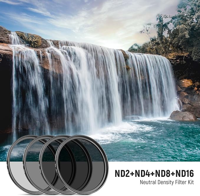 NEEWER Fixed ND Filter Kit 58mm ND2 ND4 ND8 ND16 Neutral Density Filter and Accessory Kit, Lens Pen, Filter Pouch Included
