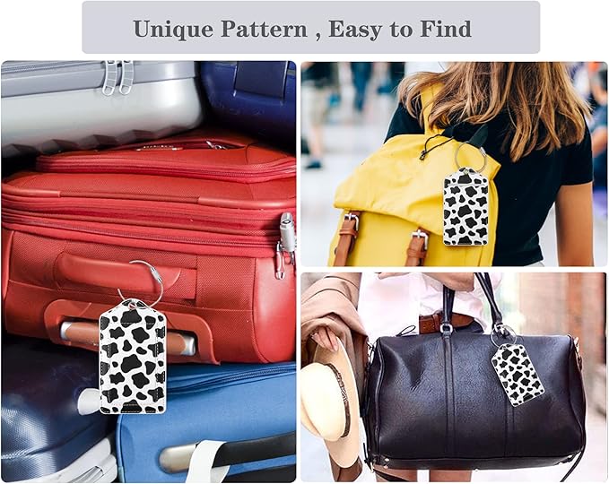 (Set of 2) Luggage Tag Leather Privacy Cover ID Label Address Card with Stainless Steel Loop, Travel Bag Tags Suitcase Labels,Cow