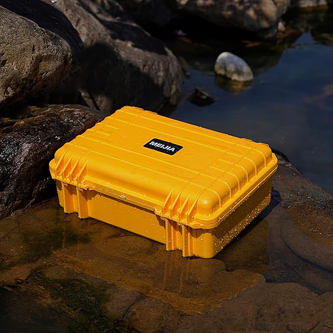 MEIJIA Portable All Weather Waterproof Protective Case,Hard Case,Camera Case With Customized Fit Foam,Fit Use of Drones,Camera,Equipments,Pistols,13.35 x11.63x5.98inches (Yellow)