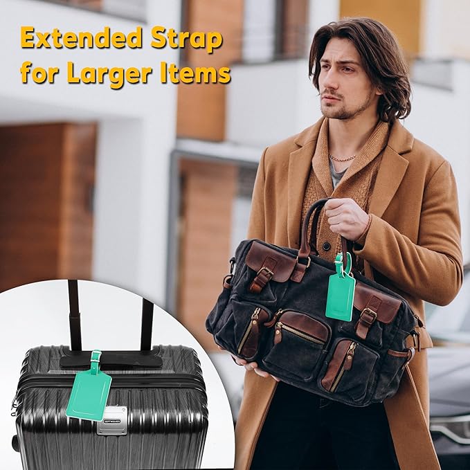 Travelambo 8 Pack Luggage Tags Faux Leather for Suitcases Travel Bag Labels Travel Accessories Essential with Protection Cover ID (Blooming Green)