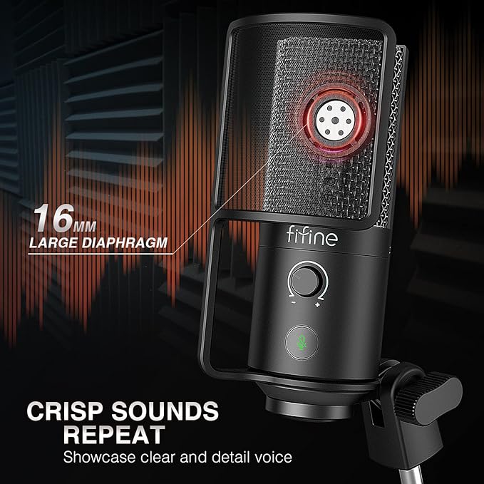 FIFINE USB Podcast Microphone, PC Computer Condenser Microphone Plug & Play Mic Kit with Boom Arm Stand, 16MM Large Diaphragm, Mute Button for Recording Singing Streaming YouTube Gaming-T669PRO1