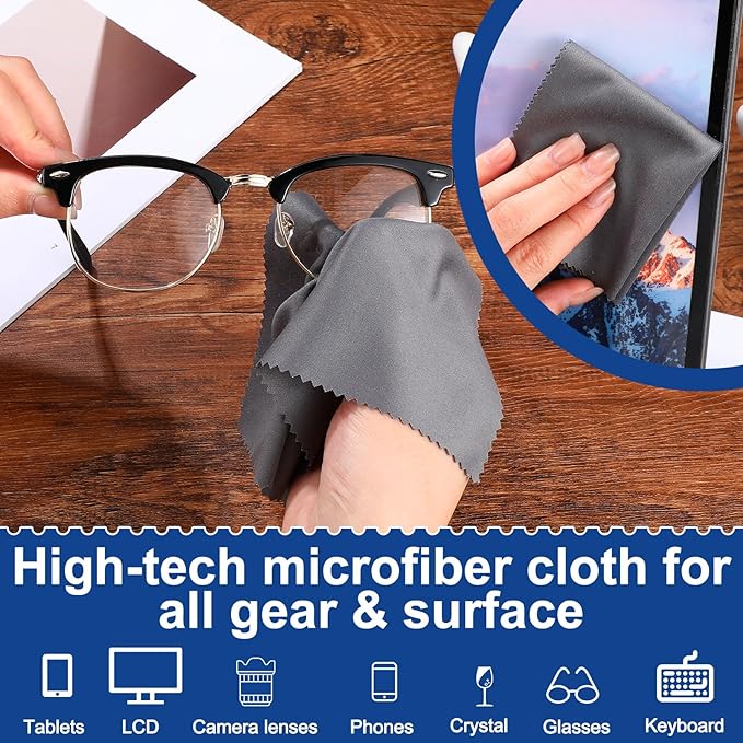 Frienda 50 Pcs Microfiber Cleaning Cloth for Glasses 6x7 Inch Lens Eyeglasses Cleaning Cloth Sunglasses Electronics Glasses Optical Cleaner Wipes Bulk for Camera Lens Eyeglass Screen(Dark Gray)
