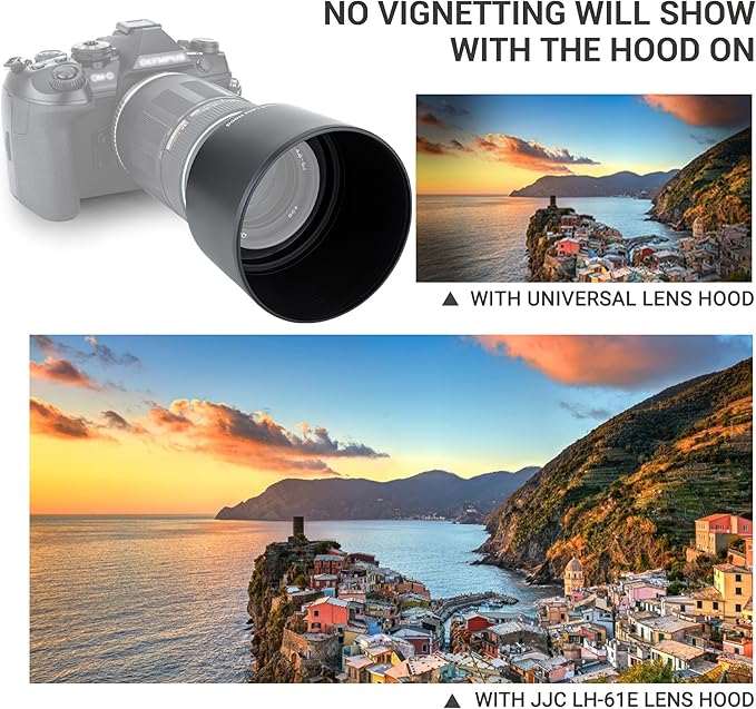 JJC LH-61E Lens Hood Shade for Olympus Zuiko Digital ED 70-300mm f/4-5.6, M.Zuiko Digital ED 75-300mm f/4.8-6.7 II Telephoto Lens, Reversible & Compatible with 58mm Filter/Cap