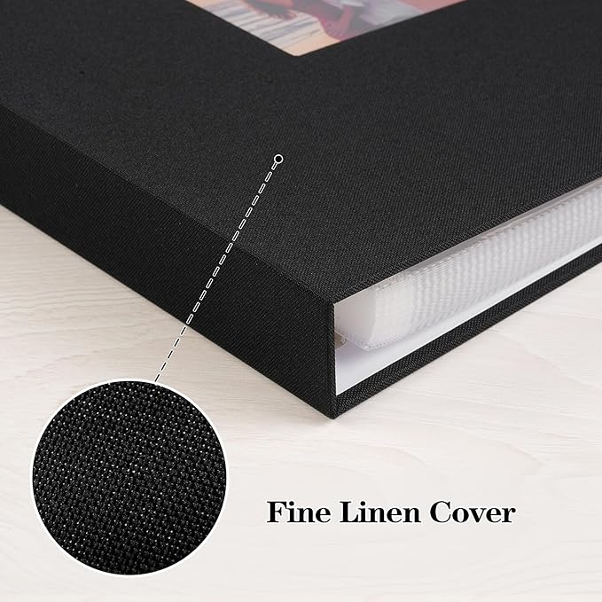 Mublalbum 8.5x11 Inch DIY Scrapbook Photo Album with 40 Plastic Sleeves 80 Pages Top-Loading Protectors, Linen Cover 3-Ring Binder for Baby Wedding Travel and DIY Projects (Black)