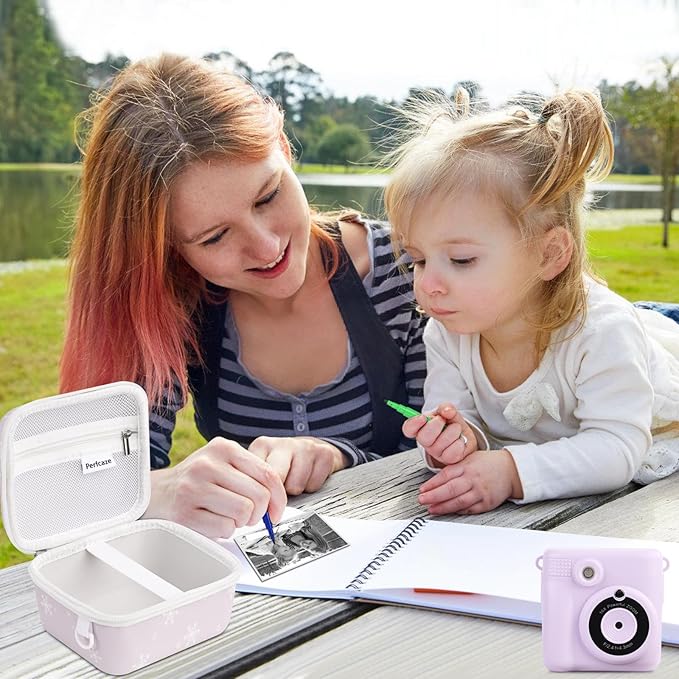 Kids Instant Print Camera Case Compatible with Dylanto/Gofunly/DUDUDRAGON/ESOXOFFORE Kids Camera, Prints Paper Water Color Pen Storage Case Birthday Gift