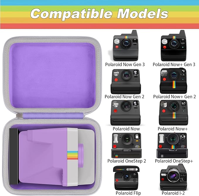 khanka Hard Carrying Case for Polaroid Now 3rd Gen I-Type,Now+ 3rd,Now 2nd,Now+ 2nd Gen,Flip,Originals Now I-Type,Originals Now+,I-2,OneStep+,OneStep 2 Instant Film Camera(Purple Case)