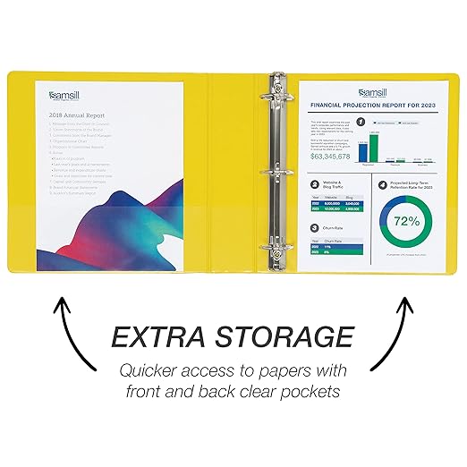 Samsill Durable 2 inch 3 Ring Binder, Made in USA, D Ring Binder, FSC 100% Recycled Chipboard, Yellow, 4 Pack
