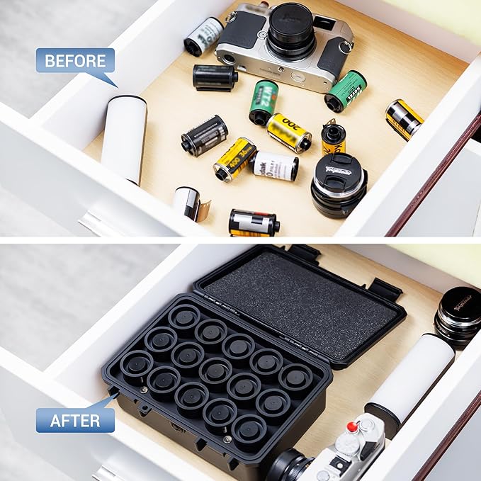 JJC Heavy Duty 35mm Film Case for 15 Rolls of 35mm Films, IP67 Waterproof and Light-Sealed 135 Film Container with Free Canister (No Film Rolls Included)