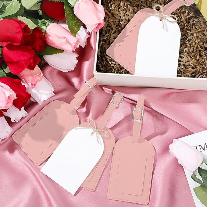 Amylove 48 Sets Leather Luggage Tags Bulk Wedding Favors Luggage Tags for Guests Bridal Gifts Wedding Bridal Shower Gift PU Leather with Name ID Card Tag for Guests