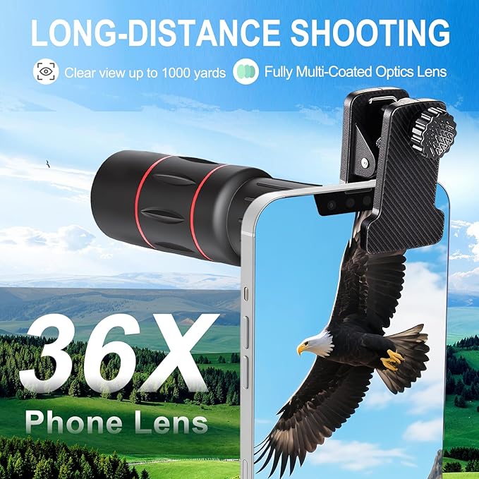 36X Telephoto Phone Lens for iPhones, Android Phones, Lenovo Mobiles, Google Mobiles, Including an Apple 16 Mobile Phone-Specific Phone Case, Manual Precise Focusing, Super Clear Vision