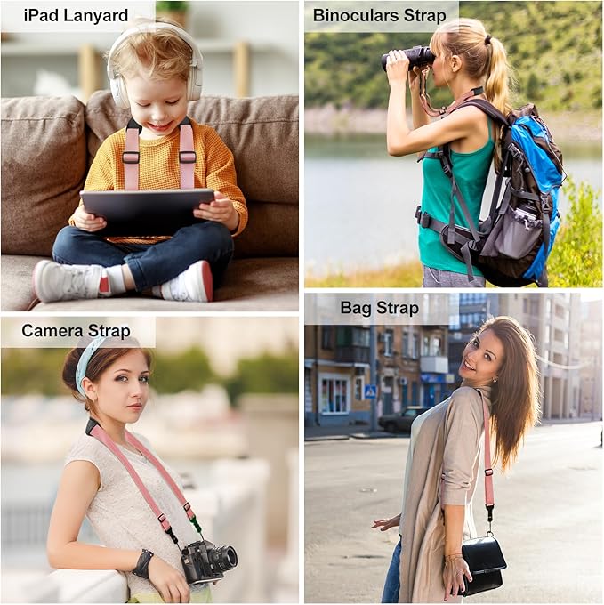Universal Shoulder Strap, Neoprene Padded Bag Strap with Double Adjustable Buckles, Comfortable Neck Lanyard for Camera, Cellphone Tablet,iPad, Laptop, Binocular, Luggage Bag(Peach Pink)