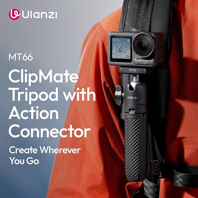 ULANZI MT66 Magnetic Mini Extension Rod Tripod for DJI Osmo Action 5 Pro/4/3/Osmo 360, with Backpack Velcro Strap for Vlog Video Recording, Multi-Modes Backpack Clip/Selfie Stick/Handle Grip