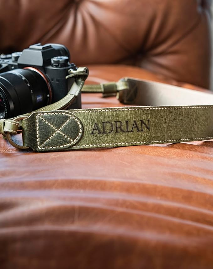 MegaGear Personalized Genuine Leather Camera Strap Custom Engraved DSLR & SLR Shoulder/Neck Strap