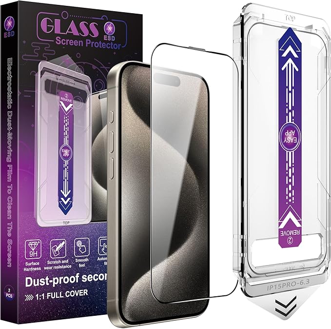 CHRYSHA 2 Pack Screen Protector for iPhone 16 Pro, 9H Tempered Glass, Full Coverage, Anti-Fingerprint, Auto Dust-Elimination, No Bubble, Easy Installation