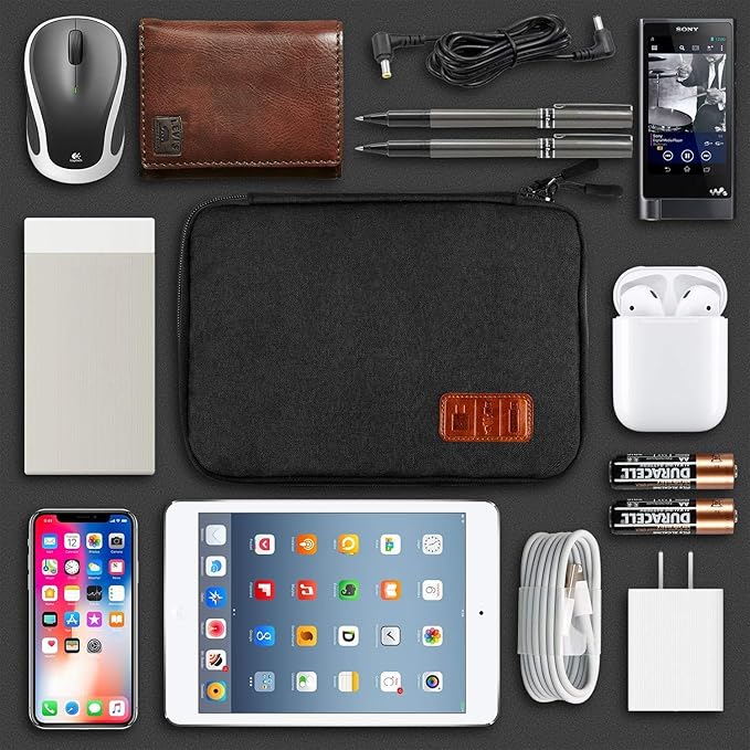 Travel Cable Organizer Bag Double Layer Waterproof Portable Electronic Accessories Organizer for USB Cable Cord Phone Charger Headset Wire SD Card with 10pcs Cable Ties(Black)