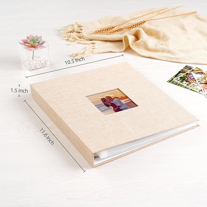 Mublalbum 8.5x11 Inch DIY Scrapbook Photo Album with 40 Plastic Sleeves 80 Pages Top-Loading Protectors, Linen Cover 3-Ring Binder for Baby Wedding Travel and DIY Projects (Beige)