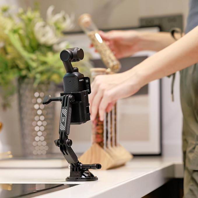JJC Pocket 3 Suction Cup Mount for DJI Osmo Pocket 3 & Xtra Muse Accessories, Foldable Detachable Car Mount Windshield Dashboard Hood Holder with Cold Shoe Mount, Expansion Adapter for pocket3