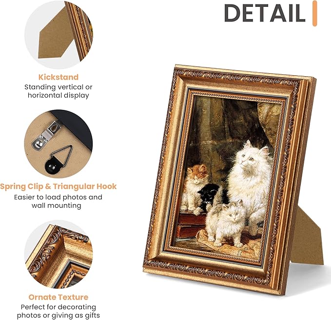 upsimples 5x7 Picture Frame with Real Glass, Ornate Vintage 5 x 7 Photo Frames for Wall Decor or Tabletop Display, Bronze and Black, 2 Pack