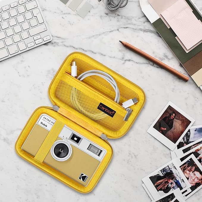 Canboc Carrying Case for KODAK EKTAR H35/ H35N/ KODAK Snapic A1 Film Camera, H35/ Snapic A1 Film Camera Bag, Zipper Mesh Pocket fits Film, Batteries, USB Cable, Yellow (Case Only)