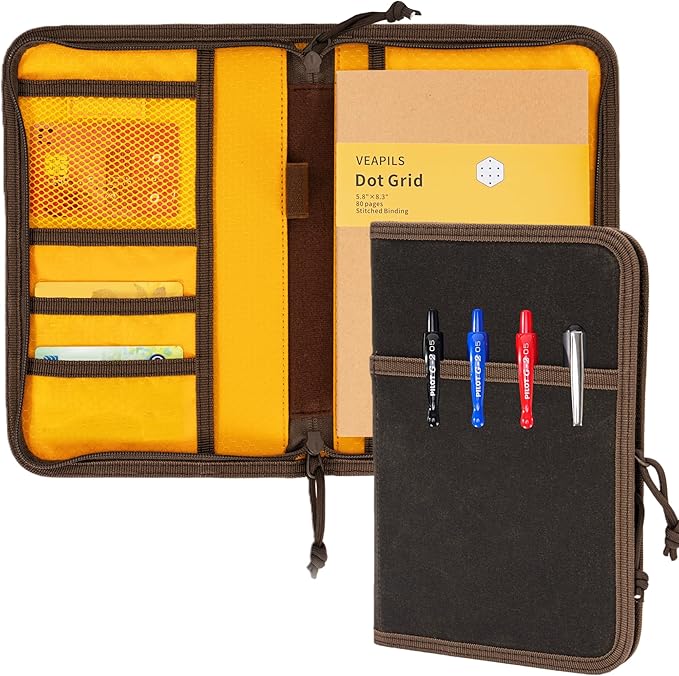 Field Journal Notebook A5 Planner Cover with Zipper, Travel Journal for Men & Women A5 Travelers Notebook Cover, Water Resistant Waxed Canvas Cover with Pen Holder, Included 5.8" x 8.3" Refillable Field Book