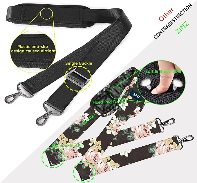 ZINZ Shoulder Strap 58" Ultra-Thick Fixed Padded and Adjustable Buckles Crossbody Strap for Briefcase Laptop Bag Luggage