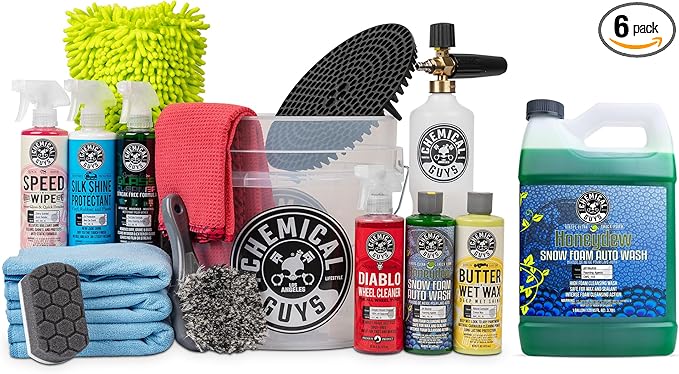 Chemical Guys HOL169 16-Piece Arsenal Builder Carwash Kit, Foam Cannon, Bucket (6) 16 oz Car Care Cleaning Chemicals (Works w/Pressure Washers) with Honeydew SnowFoam Carwash Soap, 128 oz
