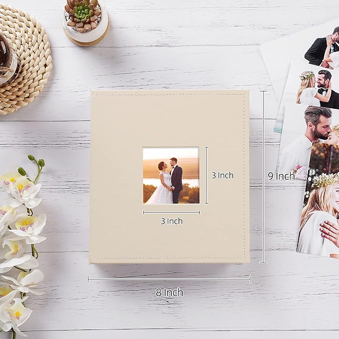 potricher Small Photo Album 4x6 200 Photos Leather Cover Picture Book with 200 Horizontal Pockets for Family Wedding Anniversary and Baby (Beige)