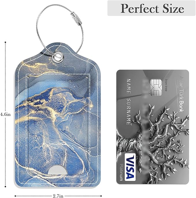 Luggage Tags for Suitcase, 2 Pack PU Leather Travel Cruise Luggage Tag with Privacy Flap, Name ID Label and Metal Loop for Women Men Suitcase Baggage Bag Backpack Instrument, Gray Gold Marble