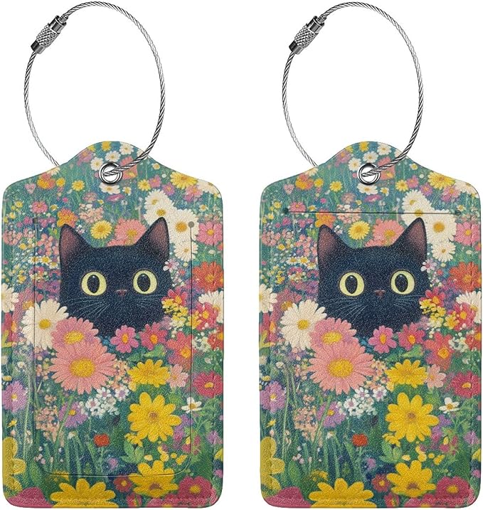 2 Pack Luggage Tag for Suitcase, Cute Unique Leather Suitcase Tags Identifiers with Privacy Name Address Labels & Durable Steel Loop for Women Men Travel