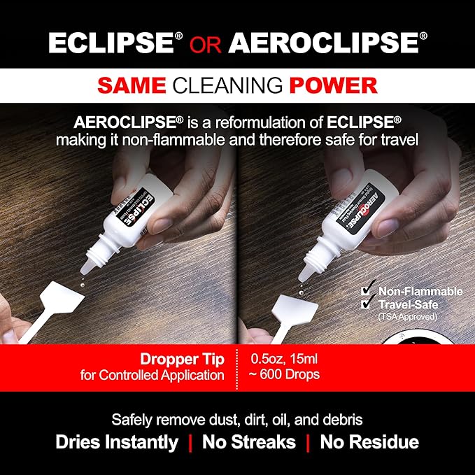 Sensor Cleaning Swab Kit - Aeroclipse Non-Flammable Optic Cleaning Solution (0.5oz/15ml) + Type-2 Sensor Swab Ultra 17mm (Pack of 6) - for APS-C CMOS and CCD Sensors - Dust & Oil Remover