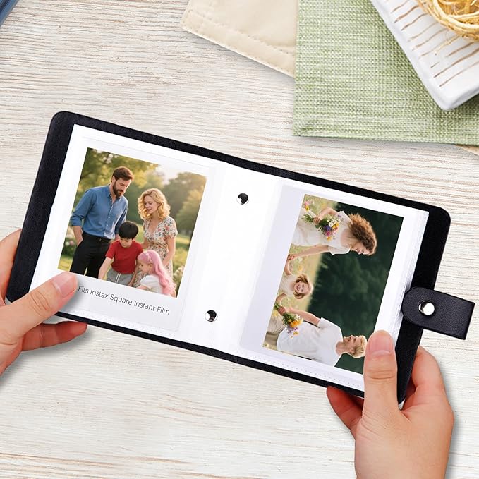 52 Pockets Mini Photo Album Fits Polaroid 600/i-Type/SX-70 Instant Film & Fujifilm Instax Wide 300/400 Instant Photos,PU Leather Cover 3.5x4.25 Inch Pictures Book (Black)