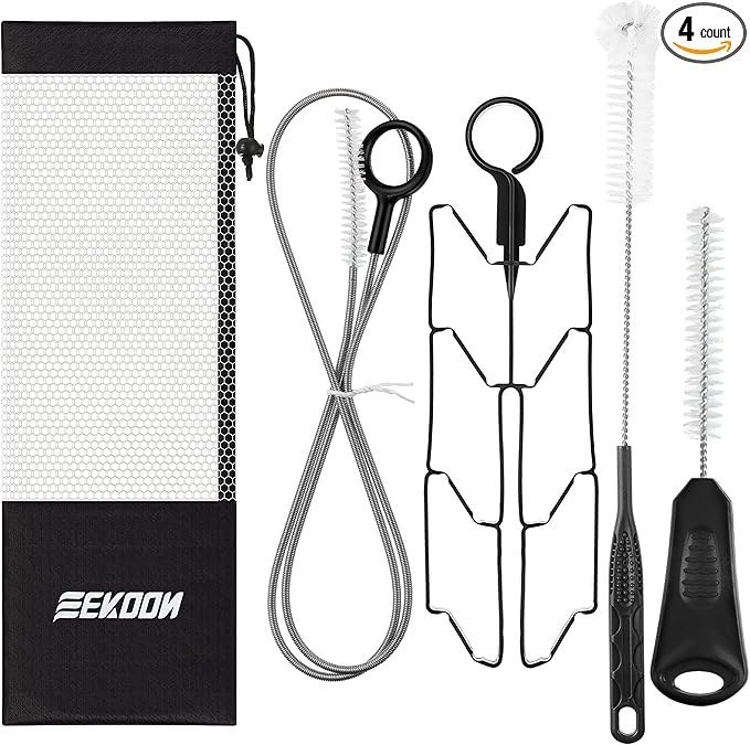 Feekoon Reservoirs Backpack Accessories Hydration Bladder Cleaning Kit with Flexible Long Brush for Hose, Small Bite Valve and Big Brush, Drying Collapsible Bladder Frame, Carrying Pouch