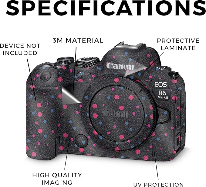 Glossy Glitter Camera Skin Compatible with Canon EOS R6 Mark II Camera (2022) - Magenta Dots - Premium 3M Vinyl Protective Wrap Decal Cover - Easy to Apply | Crafted in The USA by MightySkins
