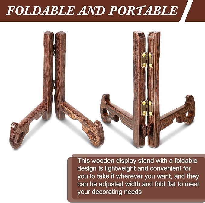 Honeydak 2 Pieces Wooden Display Stand Plate Holder Wooden Easel Plate Stand Picture Frame Holder for Display Plates Photos Home Birthday Party Wedding Decorations, Red(5 Inch)