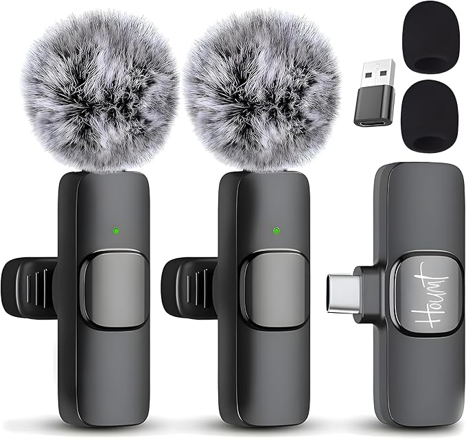 Wireless Microphone for iPhone 15 USB-C Compatible with Samsung s24 & iPhone 15 Series - Wireless Lavalier Microphone for Android - USB C Microphone for Video Recording and Tiktok (2 in 1)
