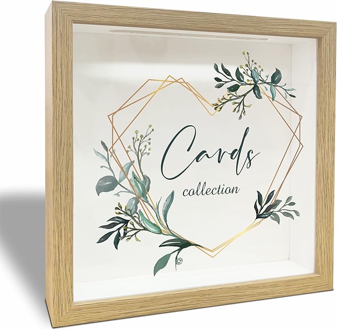 8" x 8" Card Collector Box Photo Frame - Greenery Pattern Wood Keepsake - Everything I Want to Remember - Display Collector Memory Box for Greeting Cards, Tickets,Invitation Keepsake Gift - A04