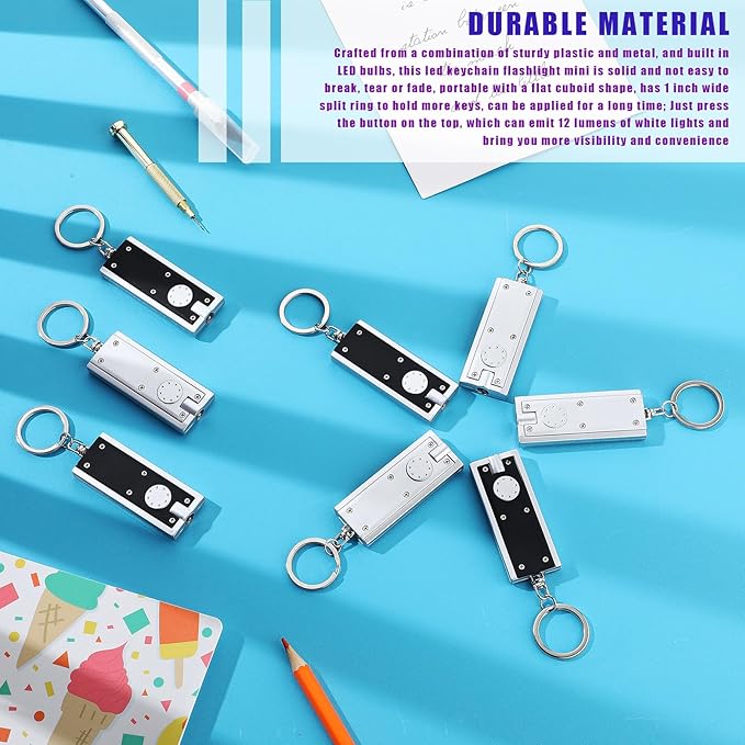 8 Pcs Mini Keychain Flashlight LED Keychain Light Bulk Small Flashlight for Outdoor Camping Hiking Equipment and Emergency Gift(Black, Silver)