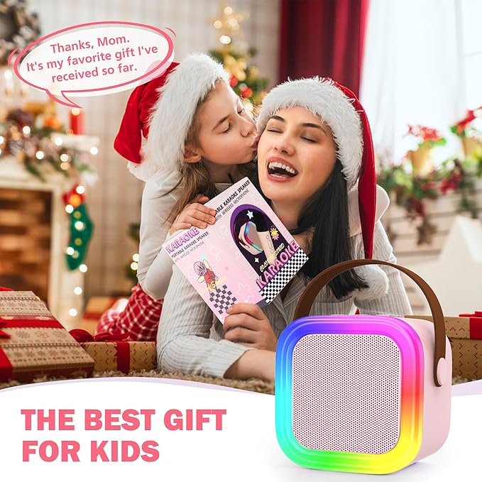 Mini Karaoke Machine for Kids Adults, Portable Bluetooth Speaker with 2 Wireless Microphones,Toys Birthday Gifts for Girls Ages 4, 5, 6, 7, 8,9,10,11,12+ Family Home Party (Pink)