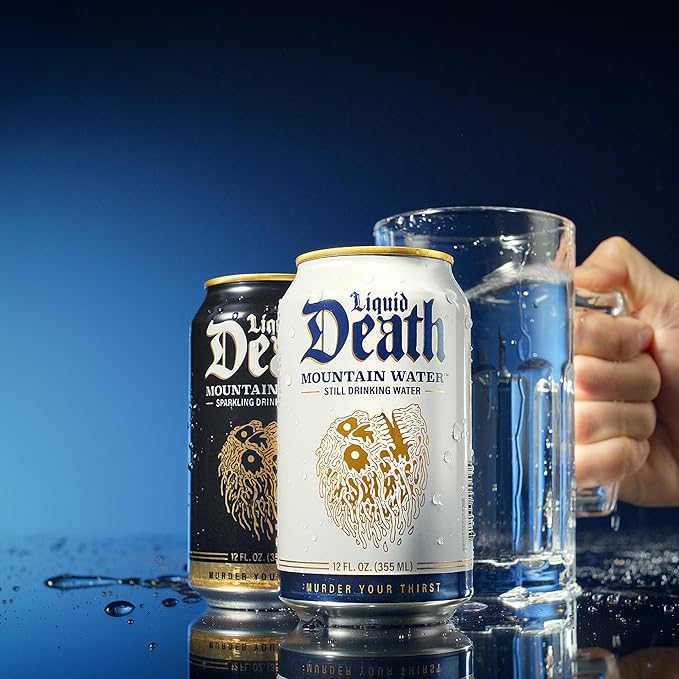 Liquid Death Sparkling Mountain Water, Real Mountain Source, Ice-Cold Cans, Infinitely Recyclable, 12 Fl Oz (Pack of 12)